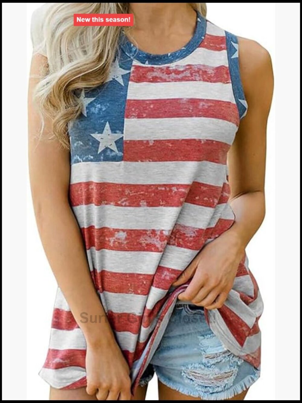 Sleeveless Racerback Tank Top Patriotic USA Flag Cotton Blend Casual
